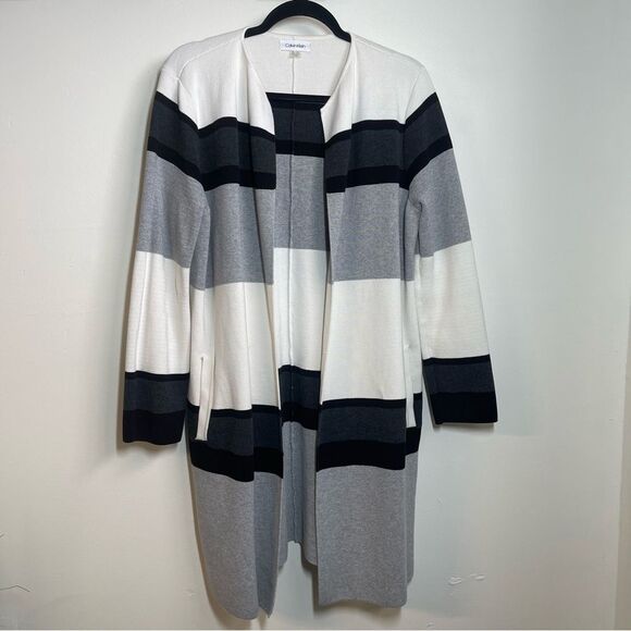 Calvin Klein Long Open Front Cardigan Size Large - Picture 3 of 13